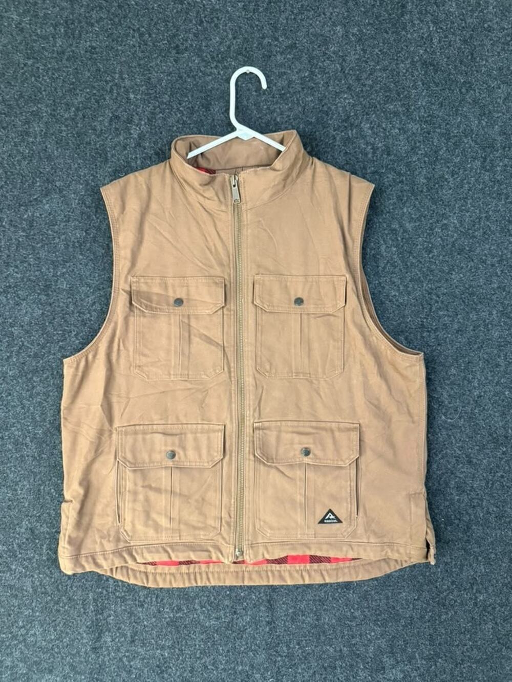 Ridgecut Toughwear Work Vest Men XL Tan Buffalo Plaid Lined Utility